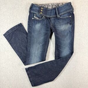 Y2K Diesel Women Cherock Slim Bootcut Belted Low Rise Dark Wash Jeans 27x30